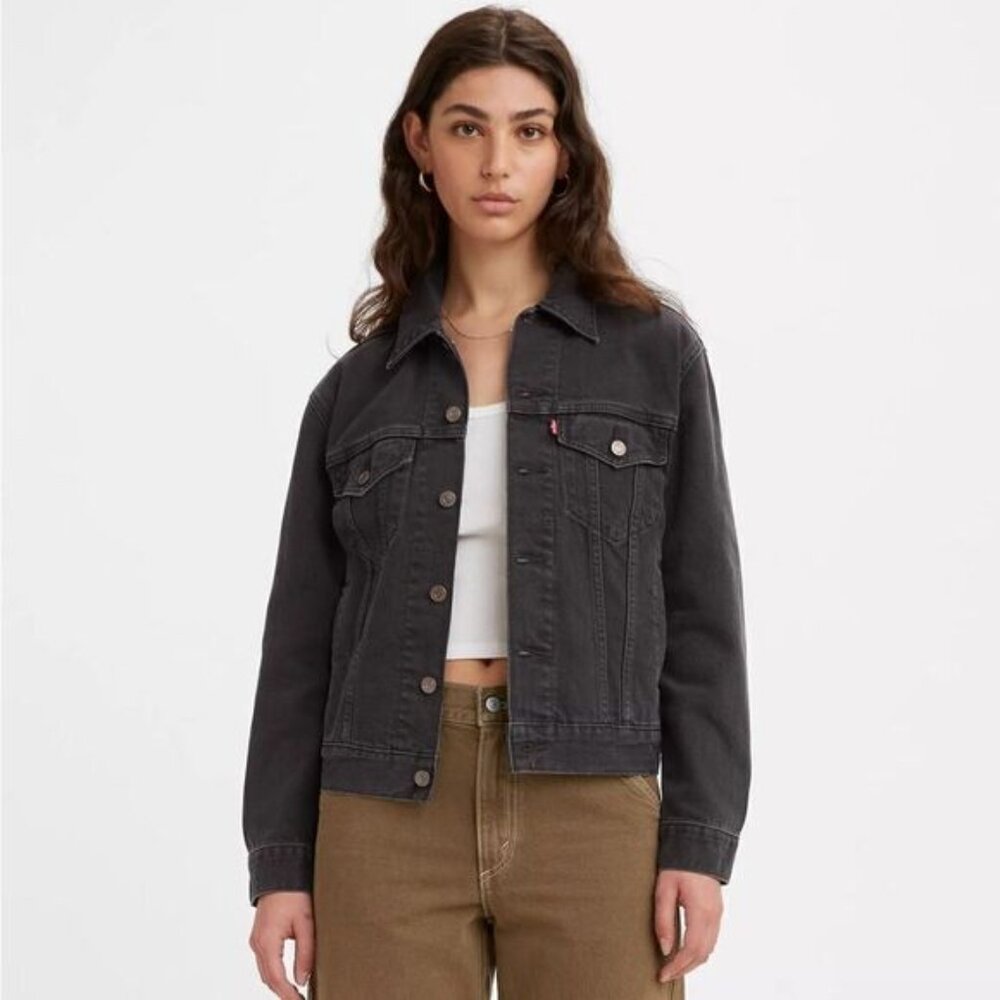 Levi’s Ex Boyfriend Trucker Denim Black Jacket Size M